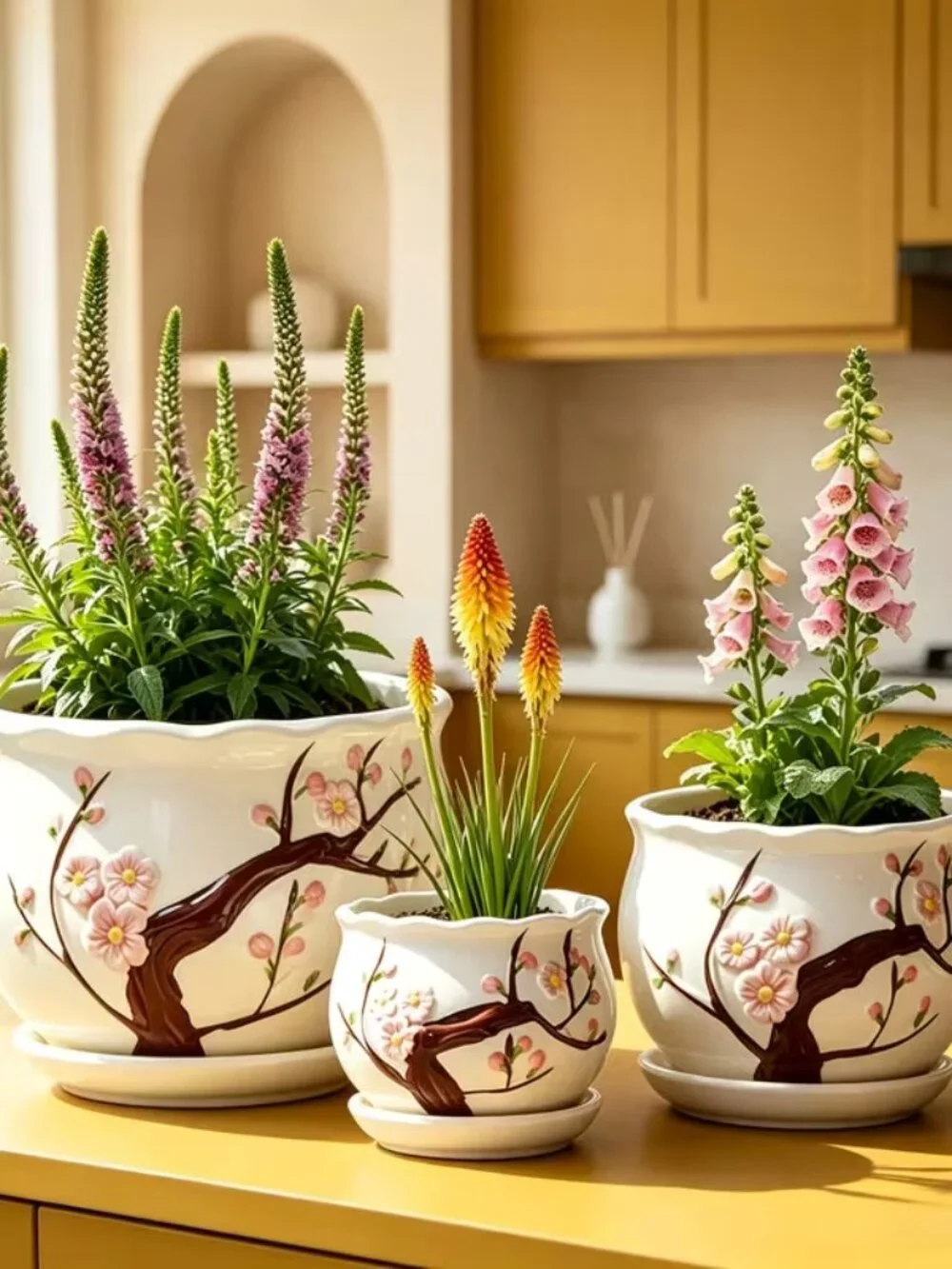 Peach Blossom Ceramic Planters - set of 3 - set must be purchased separately